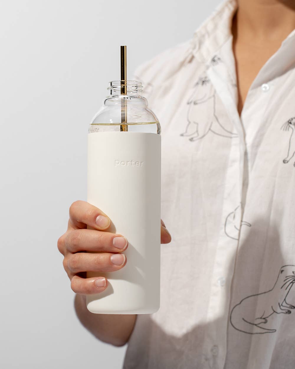 Glass Water Bottle: Cream