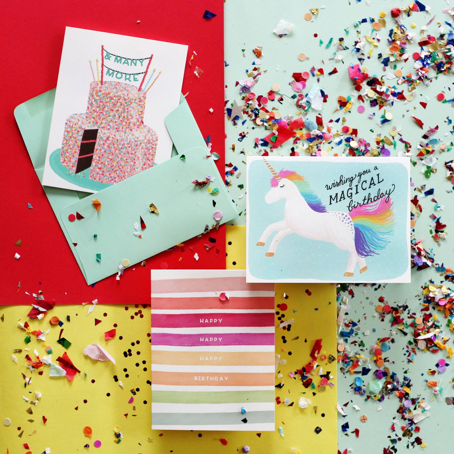 Happy Stripes | Colorful Happy Birthday Card: Boxed Set of 6