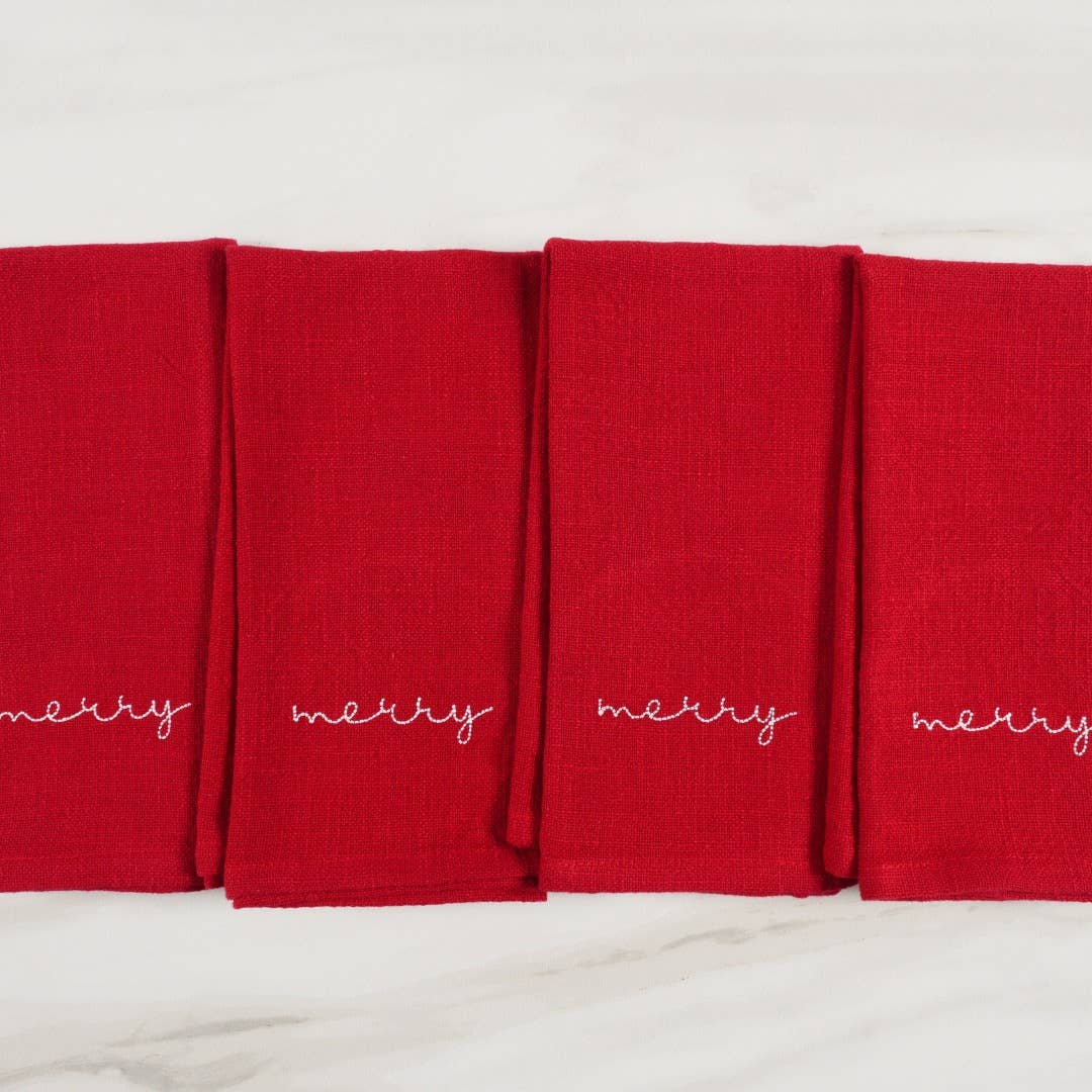 Holiday Red Embroidered Set Of 4 Napkins