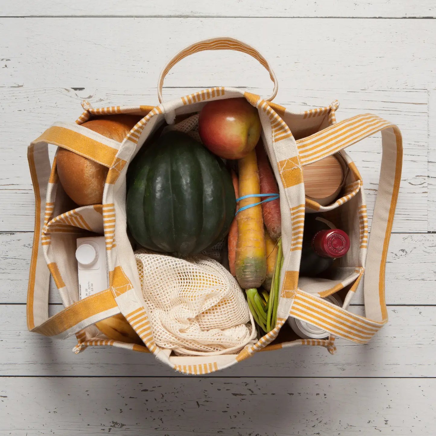 Ochre Stripe Canvas Shopping Tote