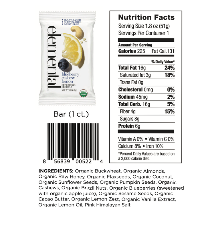 Elemental Superfood Bars | Blueberry Cashew + Lemon