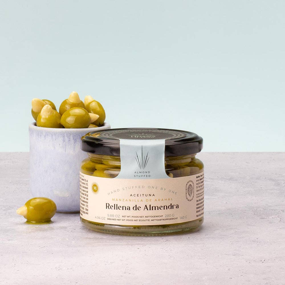 Triana Olivas. Manzanilla Olives stuffed with Almonds.
