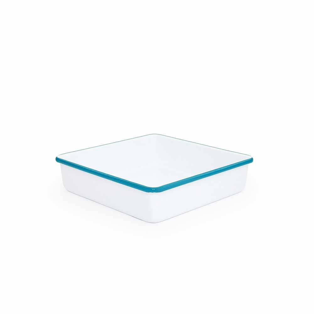 Vintage Enamelware Square Brownie Pan: Blue Rim