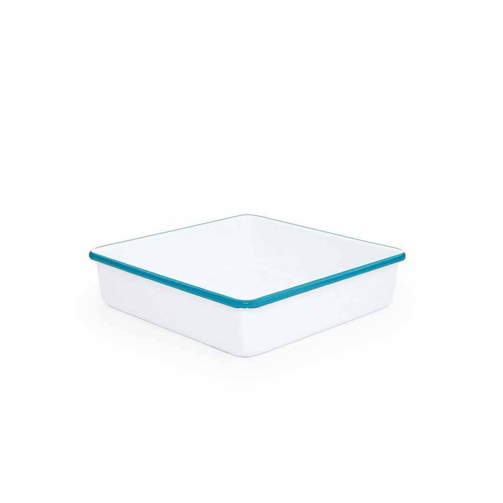 Vintage Enamelware Square Brownie Pan: Blue Rim