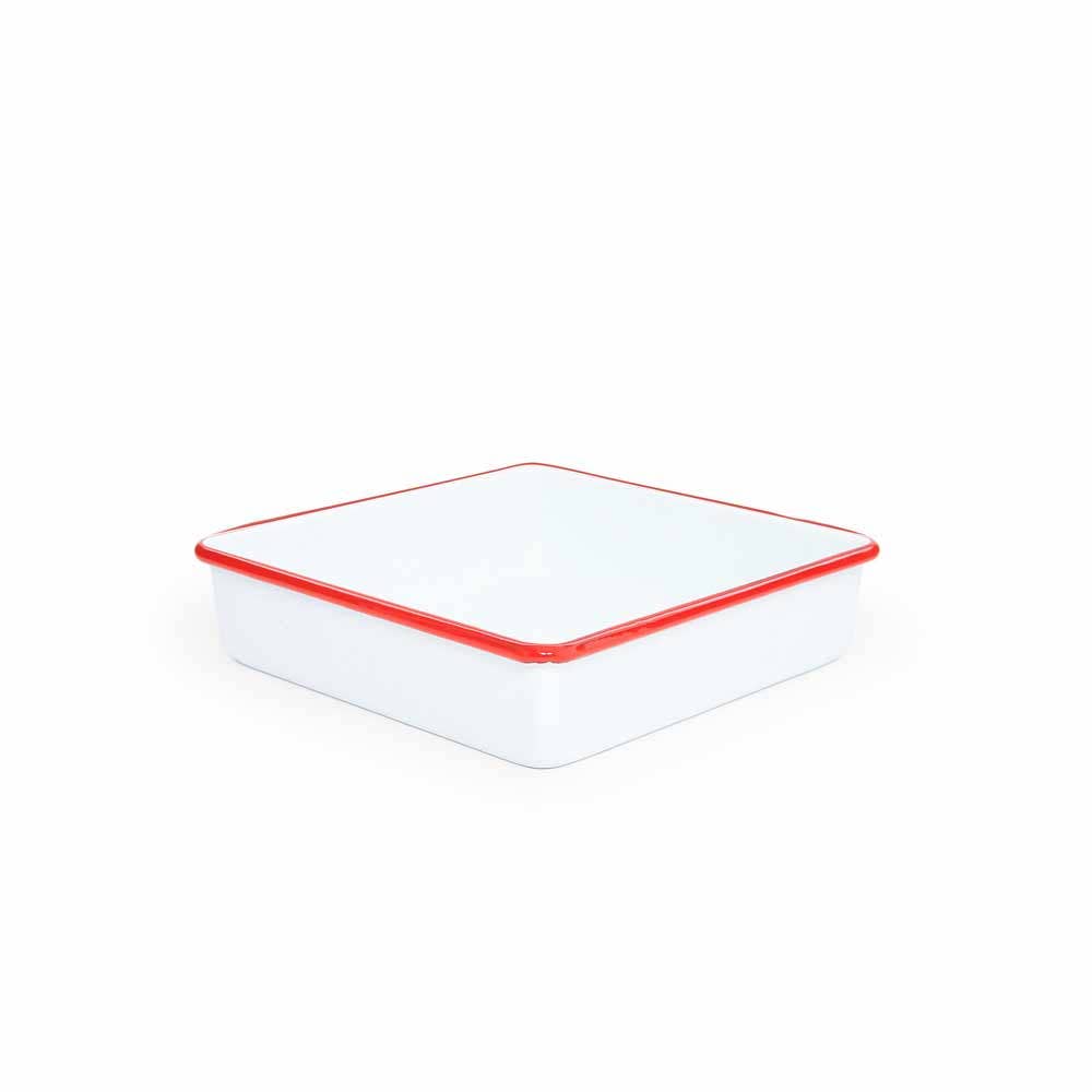 Vintage Enamelware Square Brownie Pan: Blue Rim