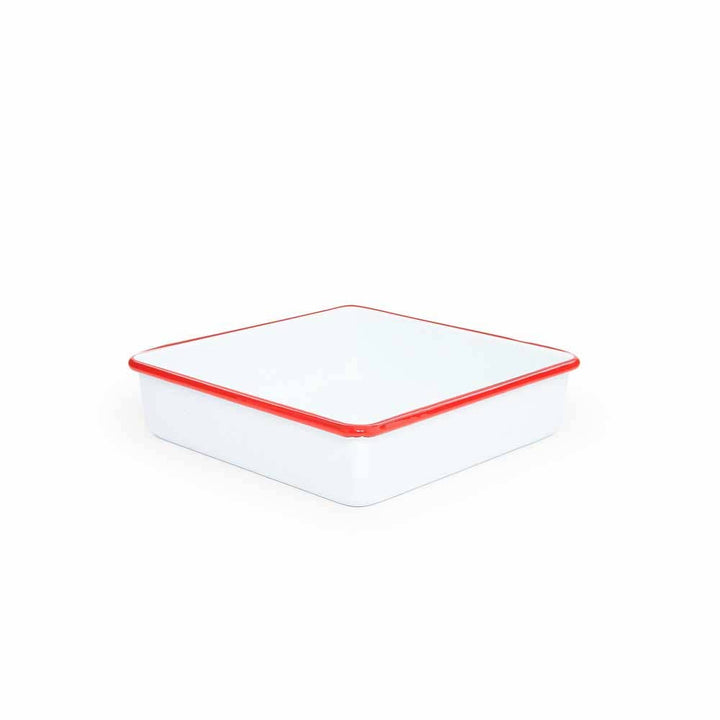 Vintage Enamelware Square Brownie Pan: Blue Rim