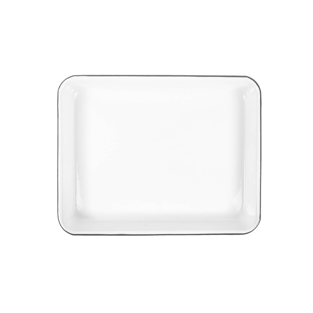 Vintage Enamelware Small Rectangle Tray: Blue Rim