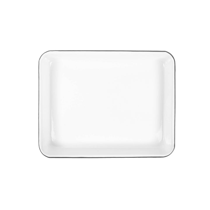 Vintage Enamelware Small Rectangle Tray: Blue Rim