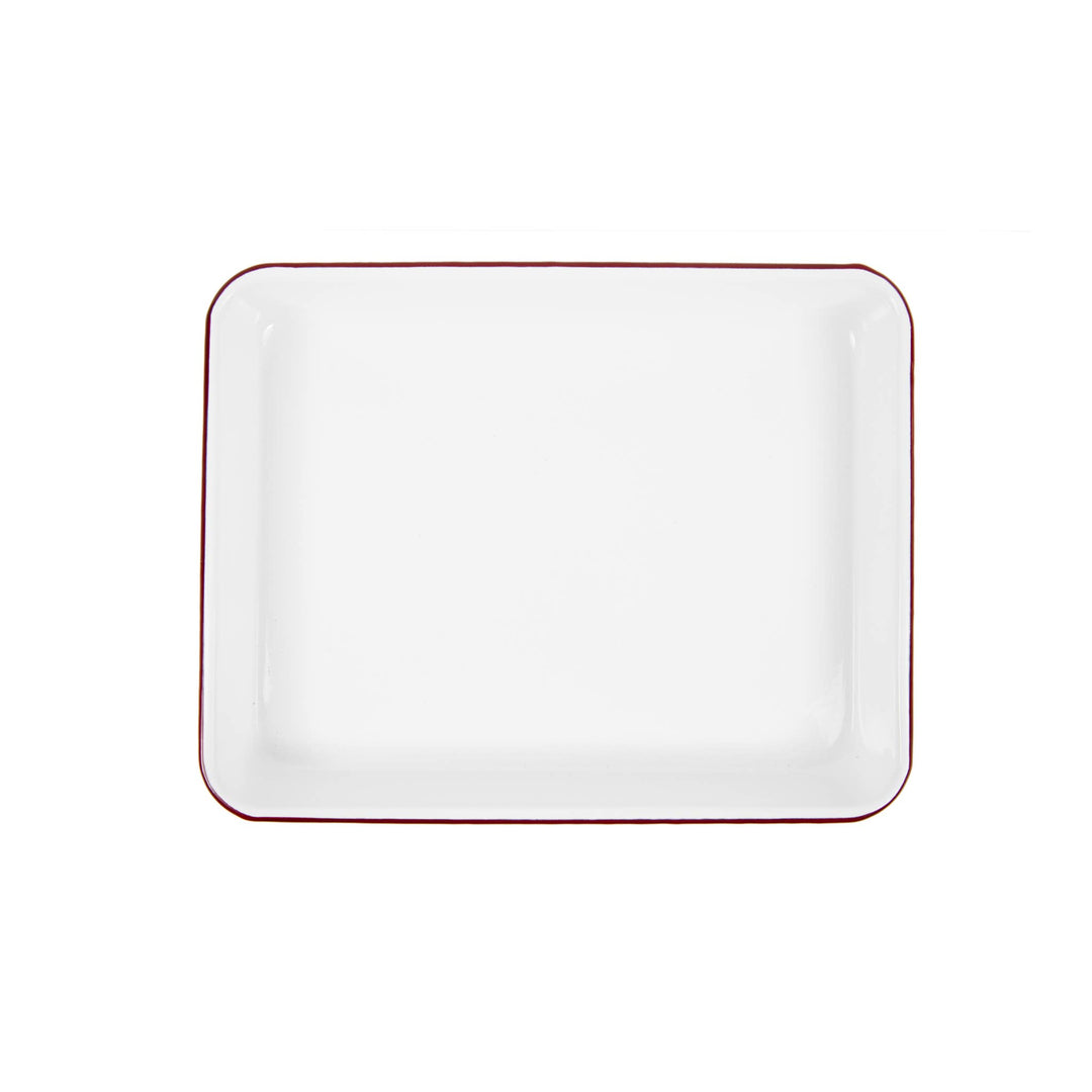 Vintage Enamelware Small Rectangle Tray: Blue Rim
