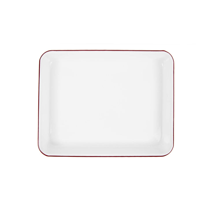 Vintage Enamelware Small Rectangle Tray: Blue Rim