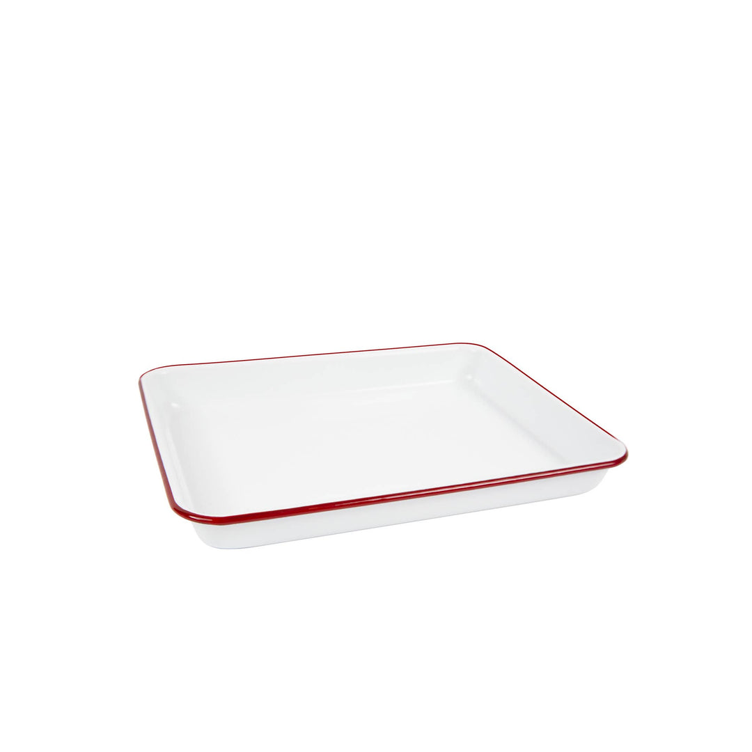 Vintage Enamelware Small Rectangle Tray: Blue Rim