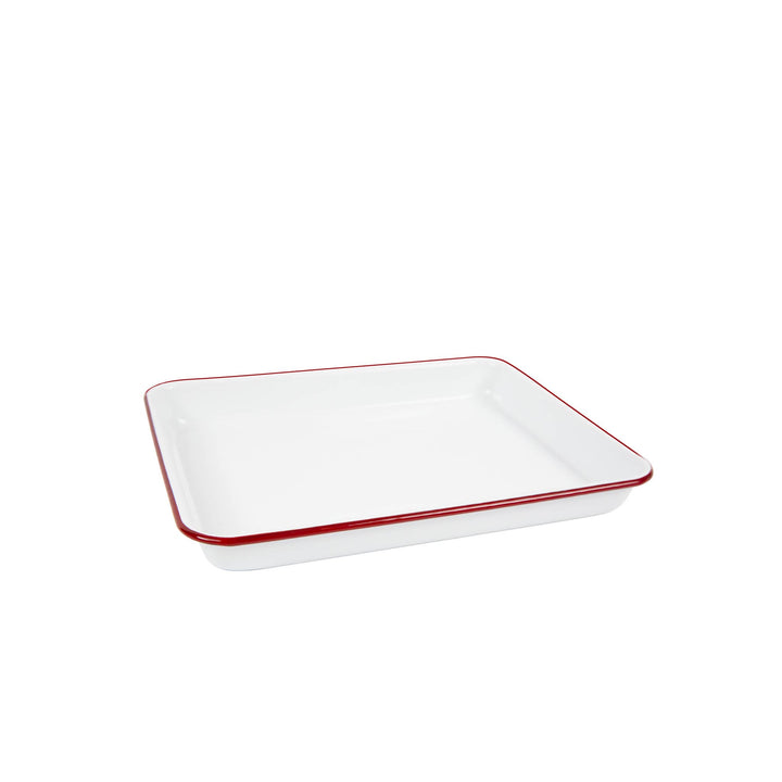 Vintage Enamelware Small Rectangle Tray: Blue Rim