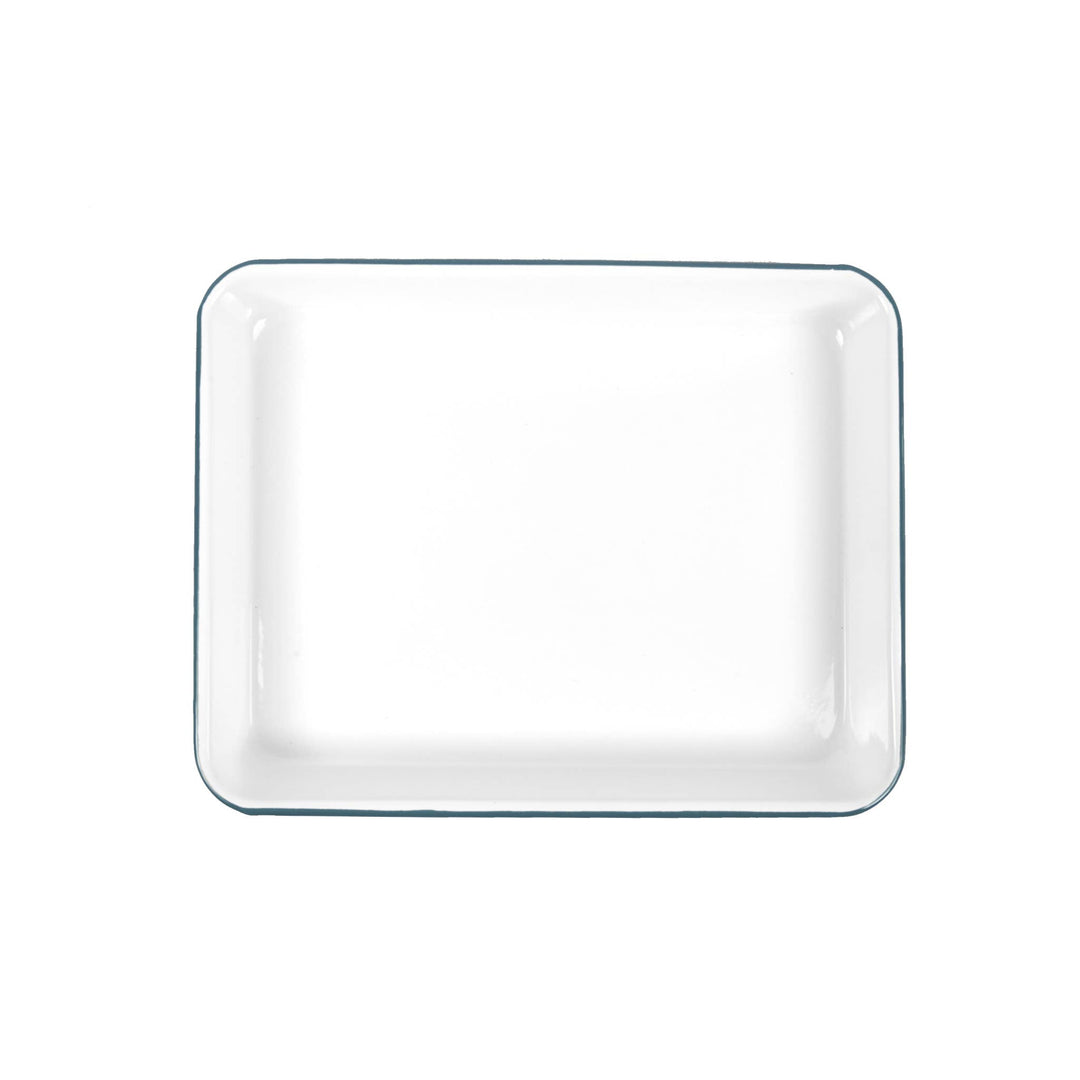 Vintage Enamelware Small Rectangle Tray: Blue Rim