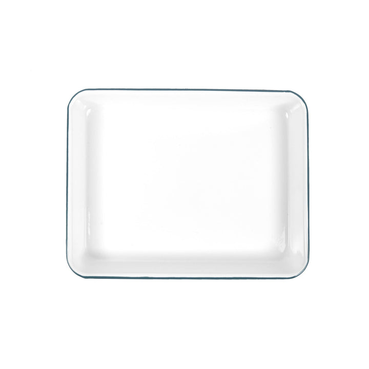 Vintage Enamelware Small Rectangle Tray: Blue Rim