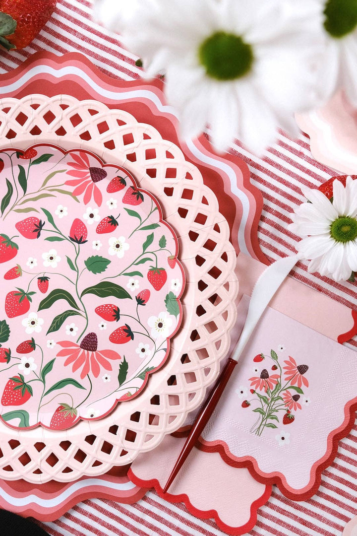 Pink Basketweave Dinner Paper Plates