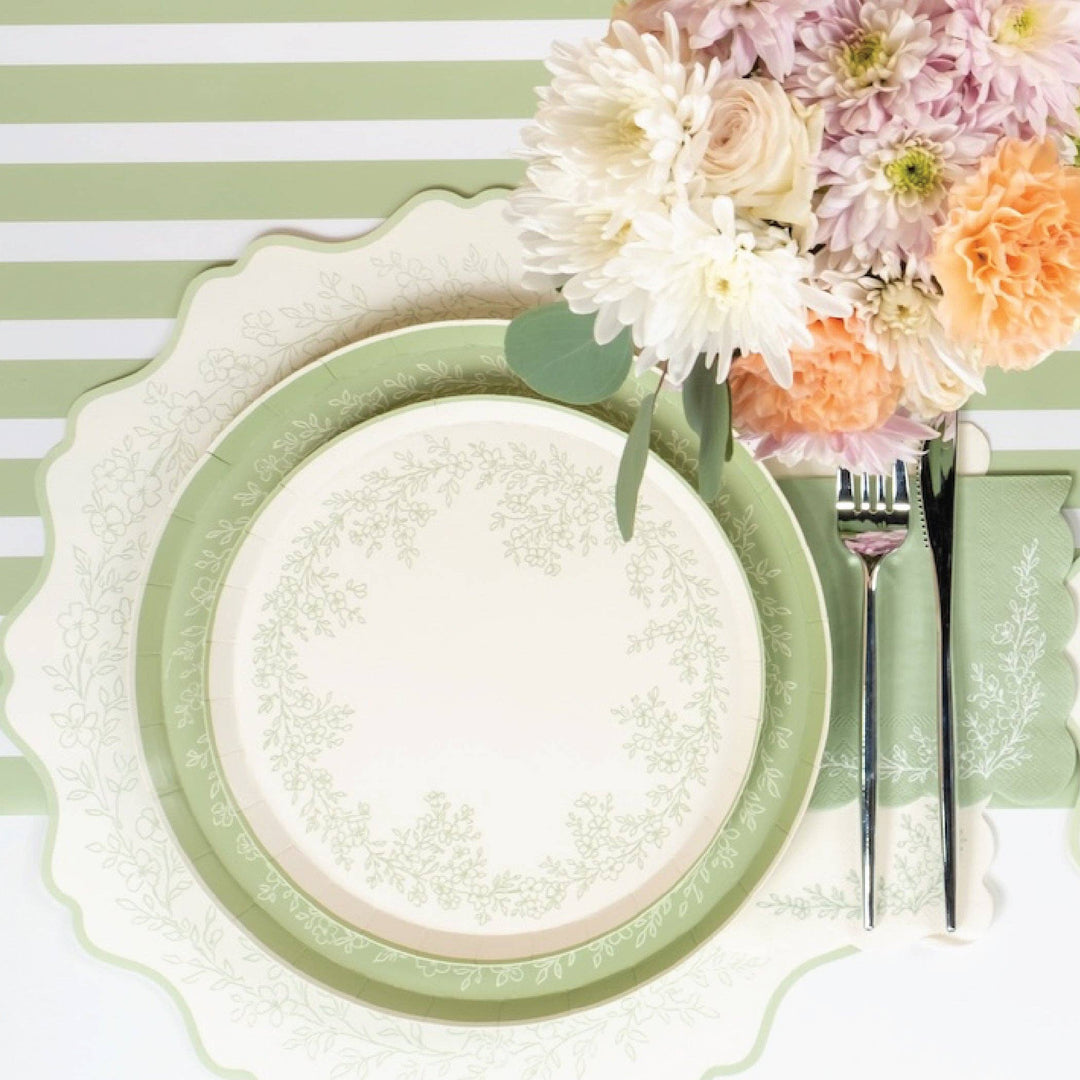 Floral Elegance Sage Dessert Plates