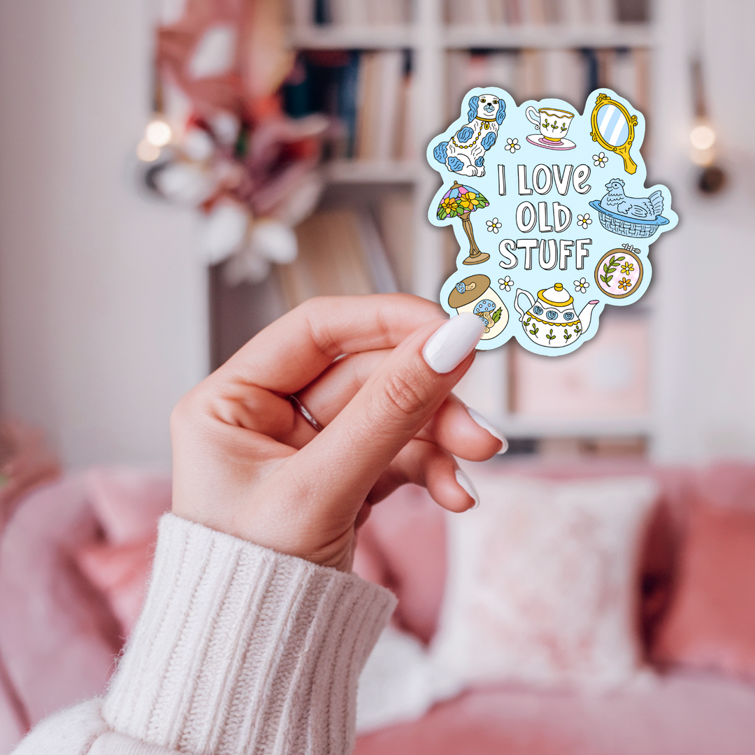 I Love Old Stuff Sticker | Vintage Lover Vinyl Sticker