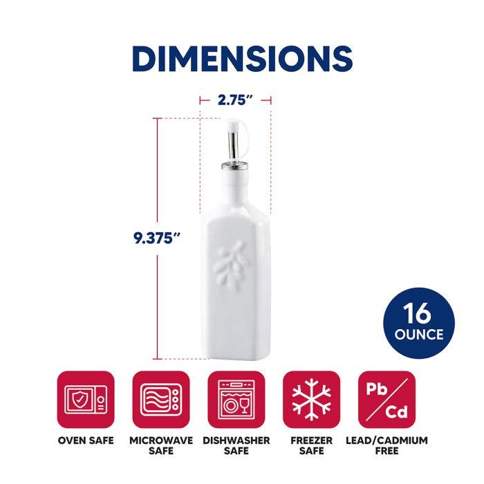 HIC Kitchen Oil Bottle, Square, Porcelain, 16oz