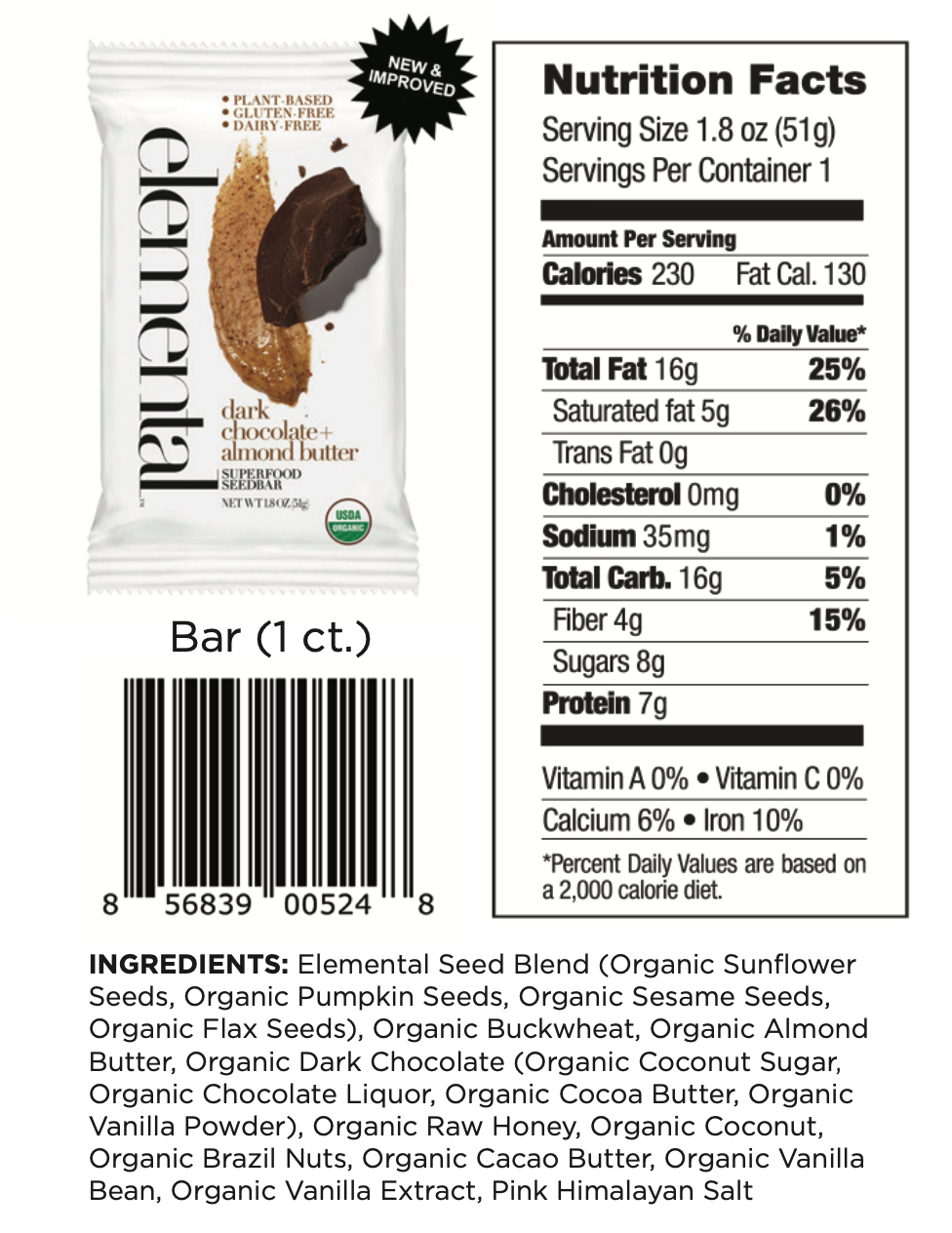 Elemental Superfood Bars | Dark Chocolate + Almond Butter