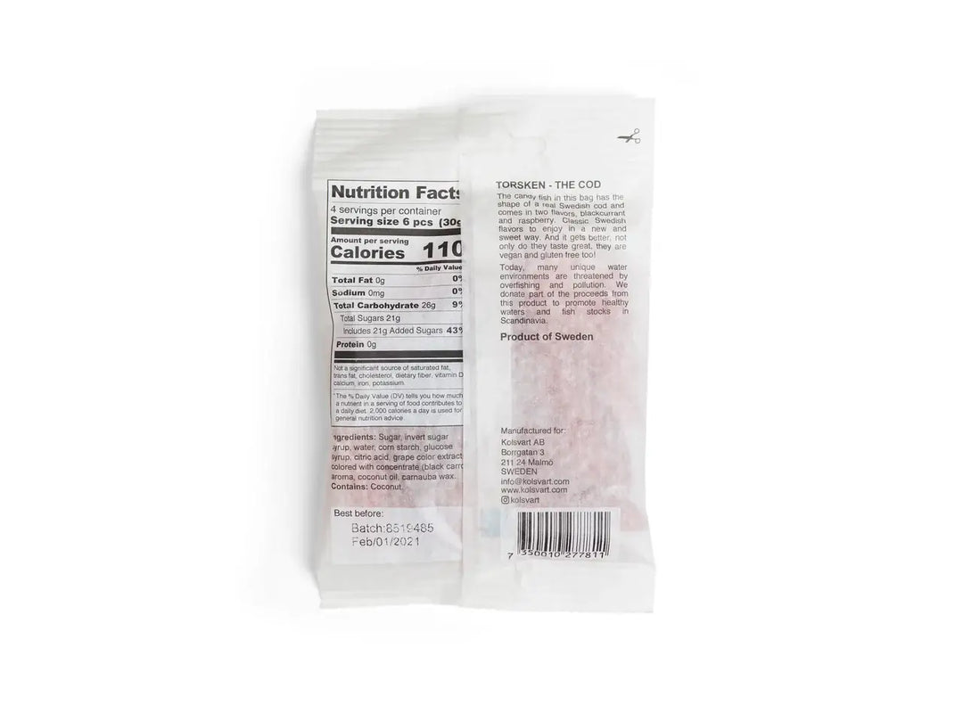 Kolsvart Torsken Blackcurrant Raspberry Swedish Candy Fish