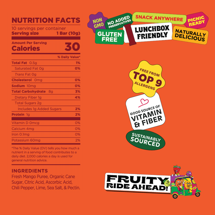 Masala Mango - Natural Fruit Snacks - Dried Fruit Bars Bulk