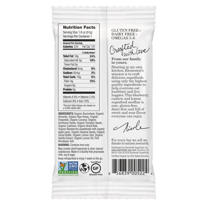 Elemental Superfood Bars | Blueberry Cashew + Lemon