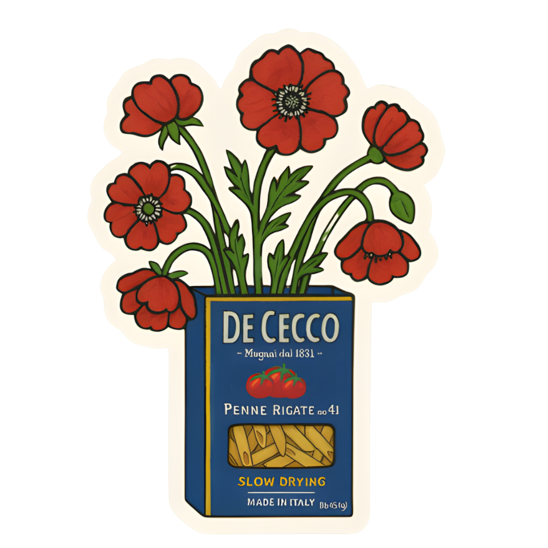 Pasta Box & Poppies Sticker – Retro Italian Kitchen