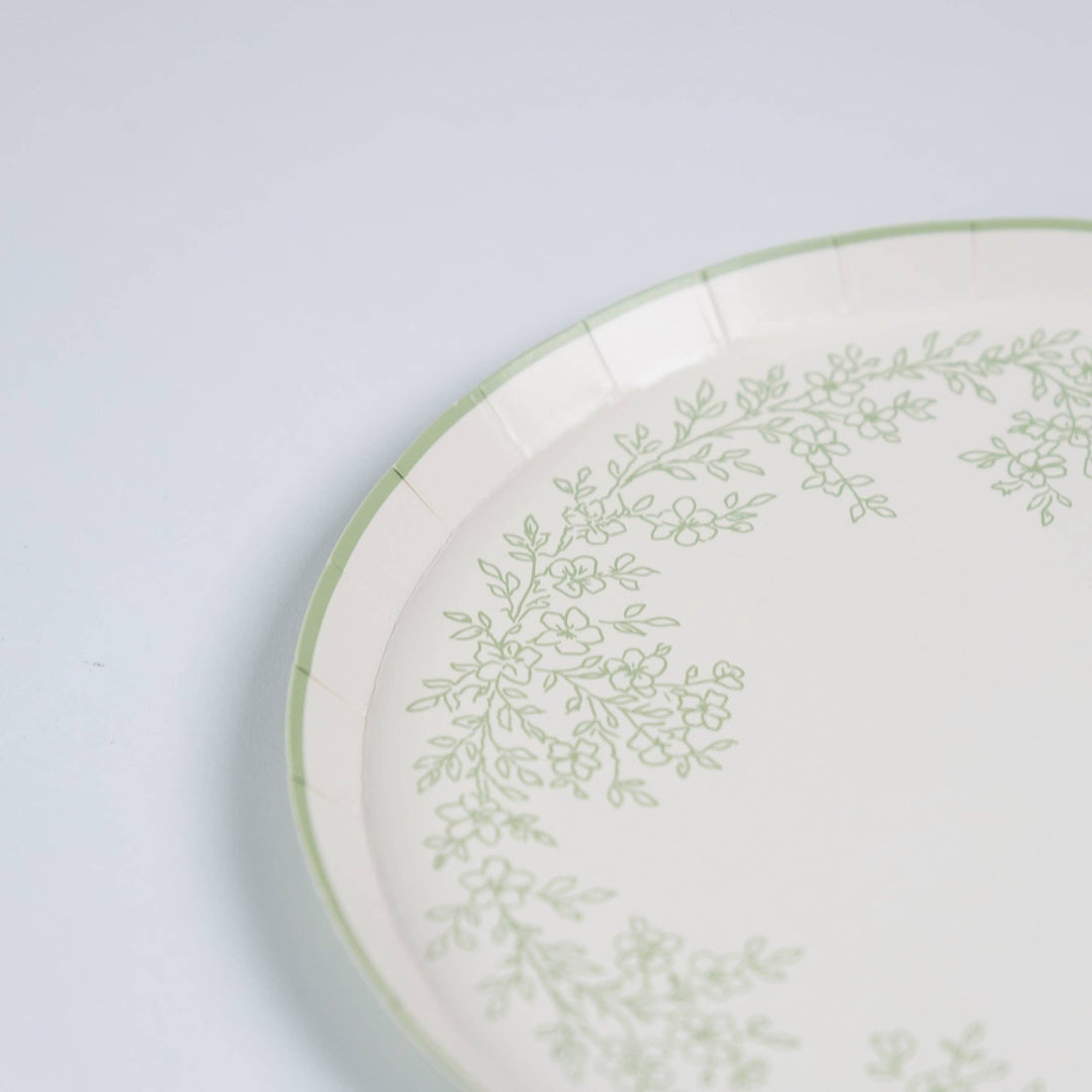 Floral Elegance Sage Dessert Plates
