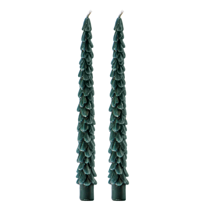Green Tree Taper Candles, Set of 2 - Christmas Decor