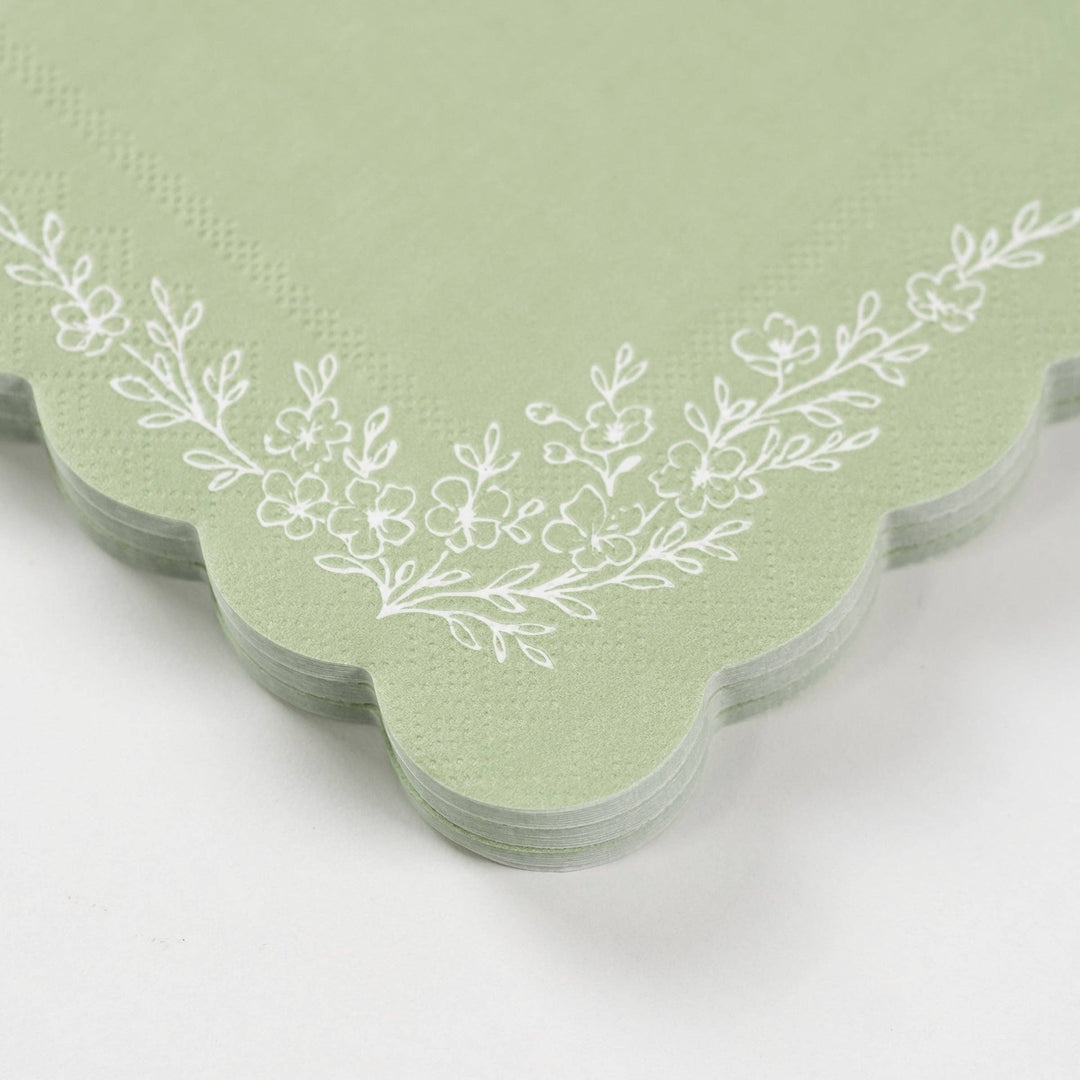 Floral Elegance Sage Beverage Napkins