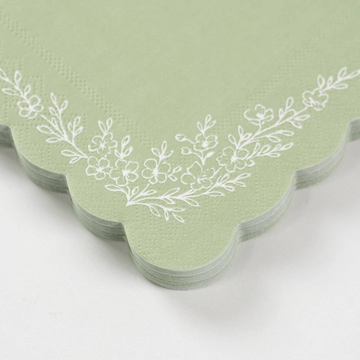 Floral Elegance Sage Beverage Napkins