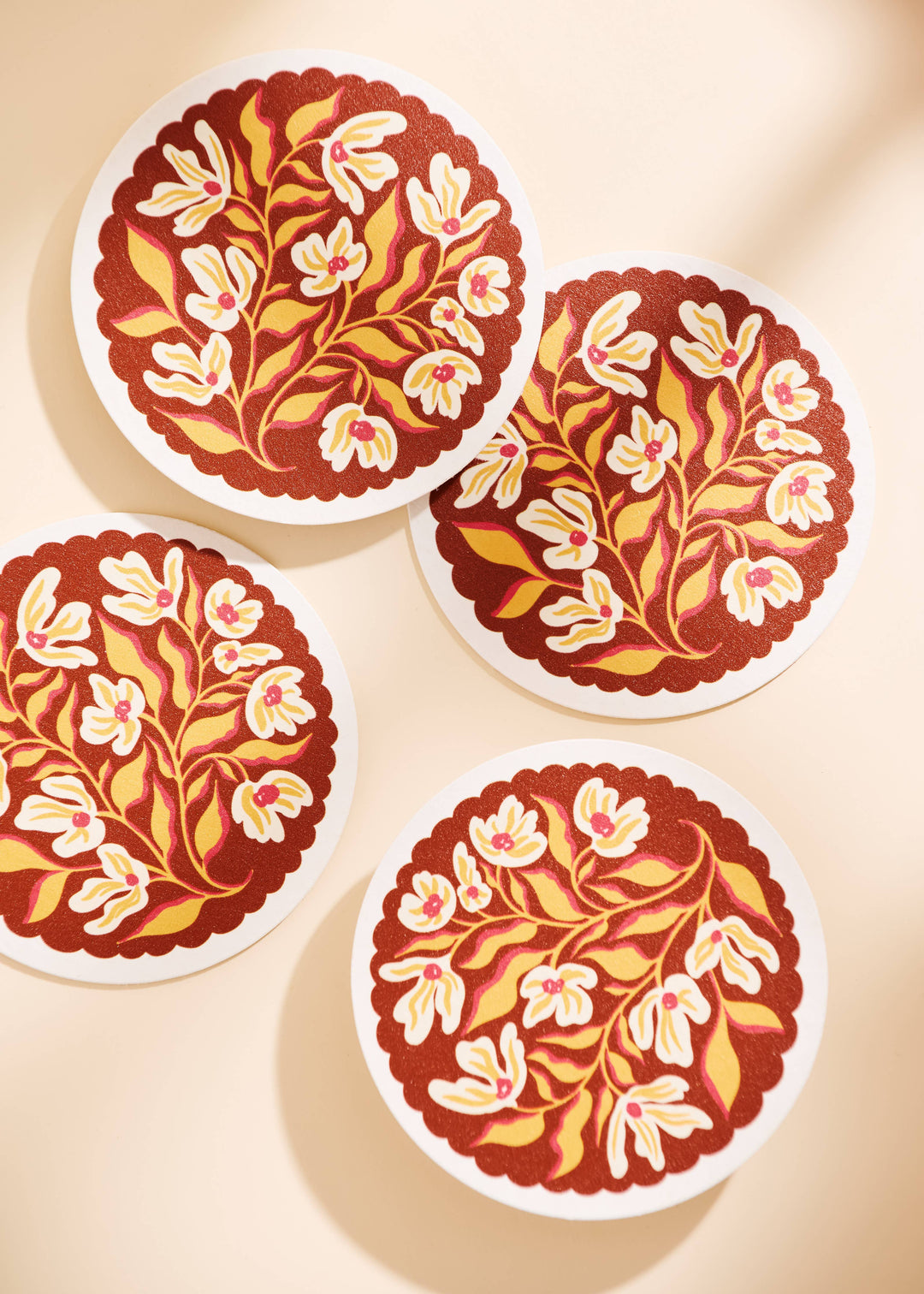 Pumpkin Spice Floral Scalloped Coasters - Set of 4