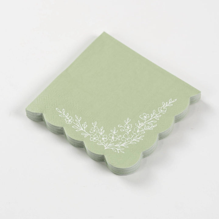 Floral Elegance Sage Beverage Napkins