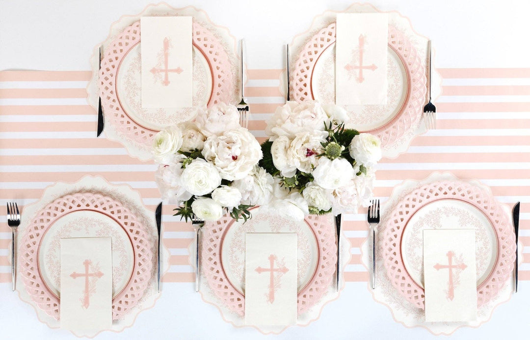 Pink Basketweave Dinner Paper Plates