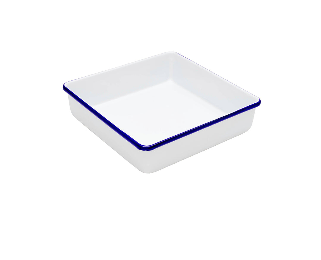 Vintage Enamelware Square Brownie Pan: Blue Rim