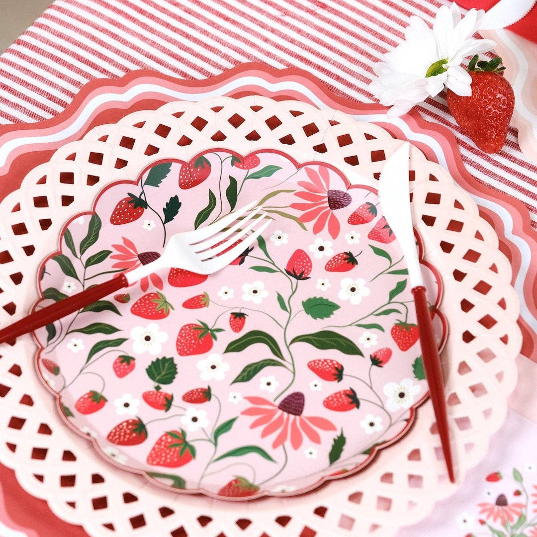 Pink Basketweave Dinner Paper Plates