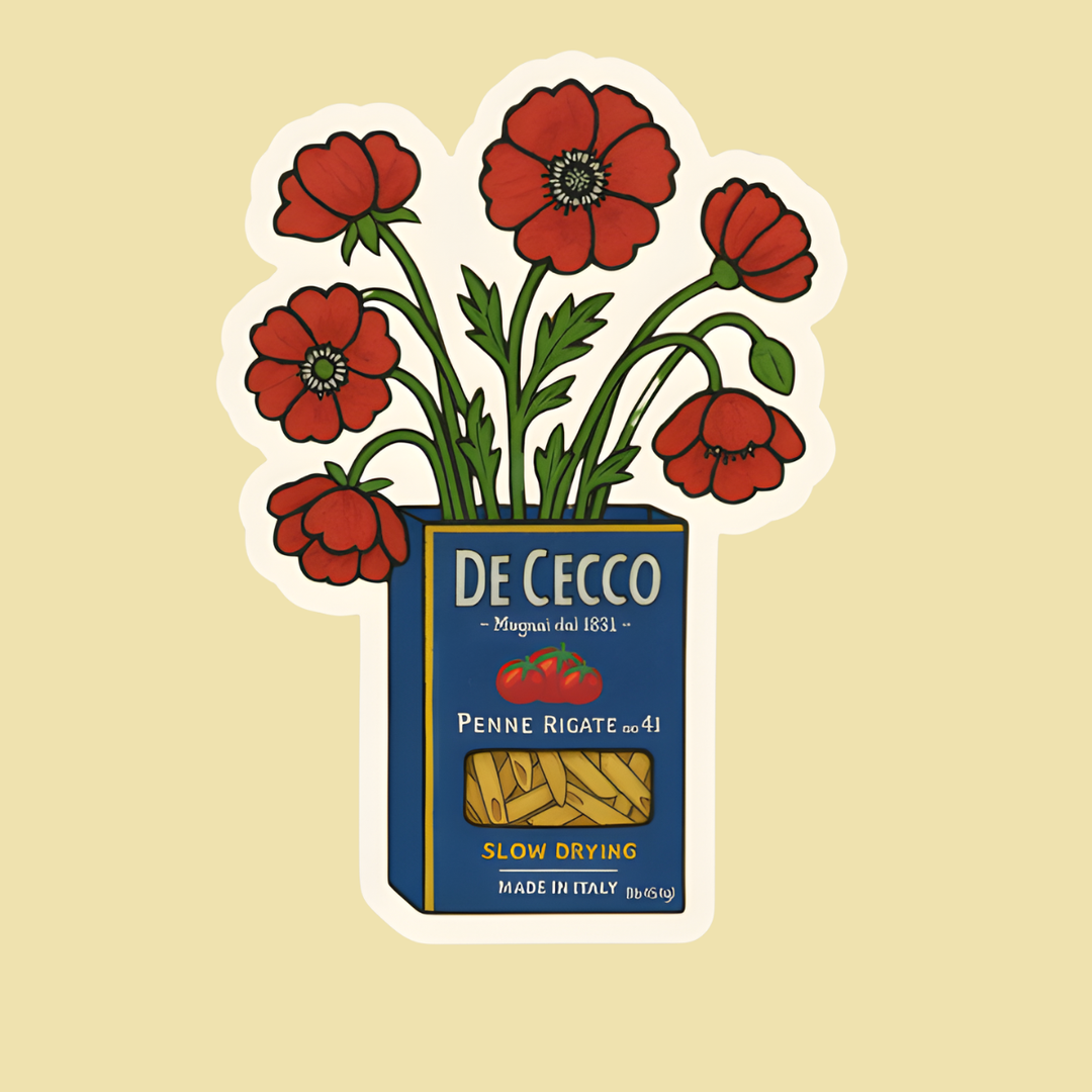 Pasta Box & Poppies Sticker – Retro Italian Kitchen