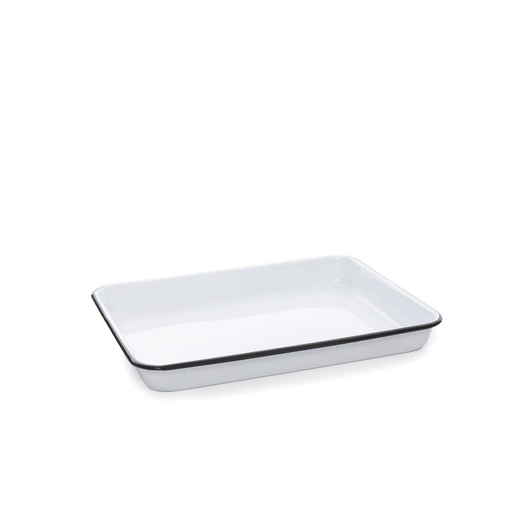 Vintage Enamelware Small Rectangle Tray: Blue Rim