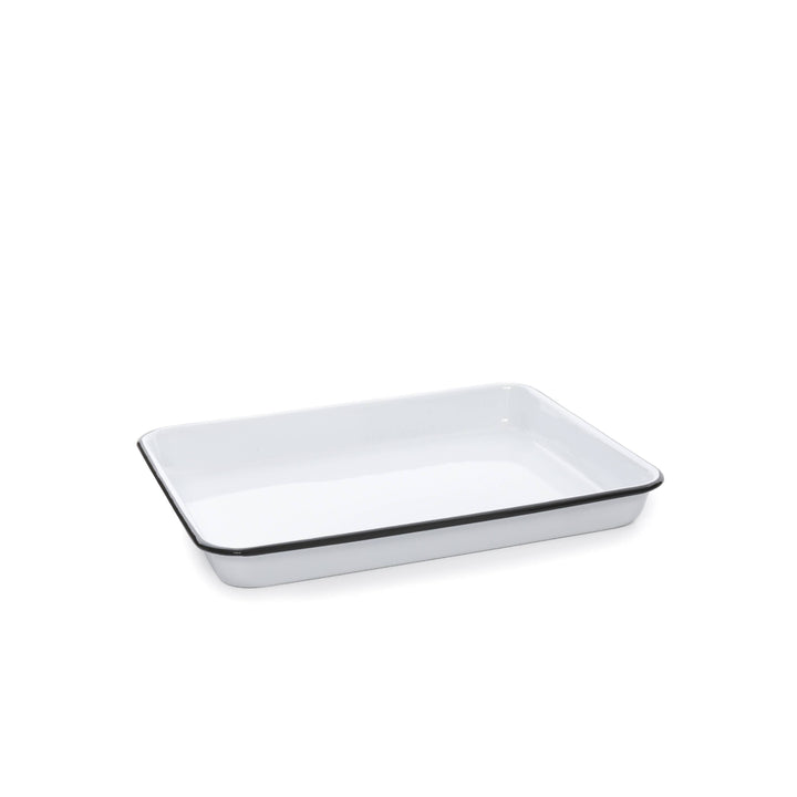 Vintage Enamelware Small Rectangle Tray: Blue Rim