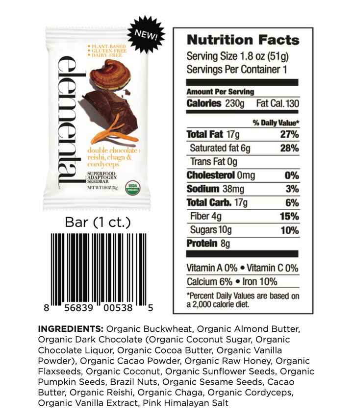 Elemental Superfood Bars | Double Chocolate + Reishi, Chaga & Cordyceps