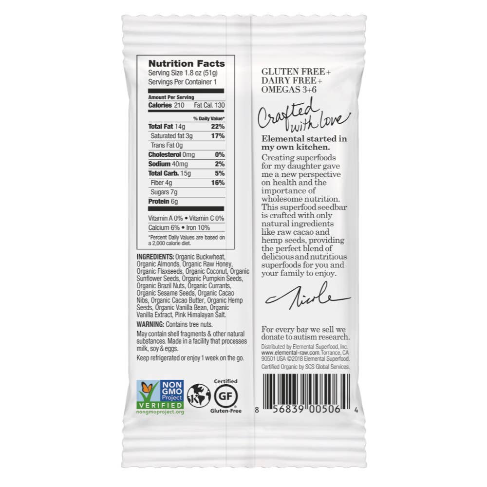 Elemental Superfood Bars | Currant Cacao + Hemp Seed