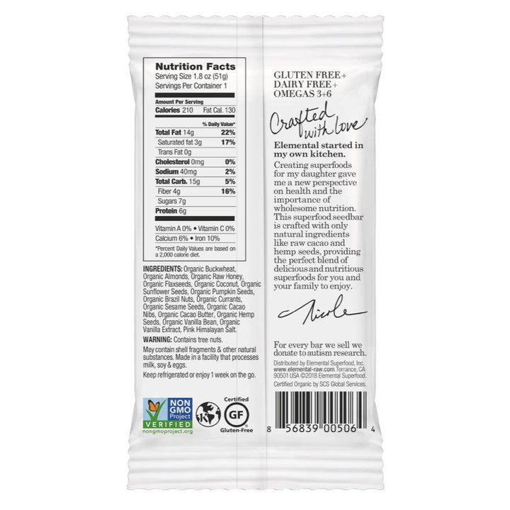 Elemental Superfood Bars | Currant Cacao + Hemp Seed