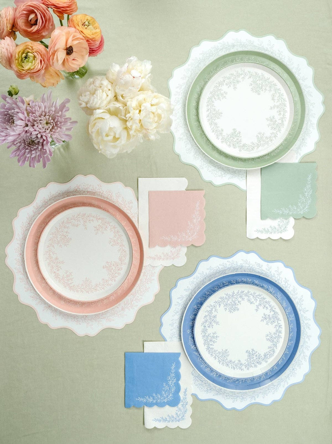 Floral Elegance Sage Dessert Plates