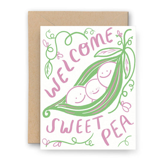 Welcome Sweet Pea Letterpress Card | New Baby