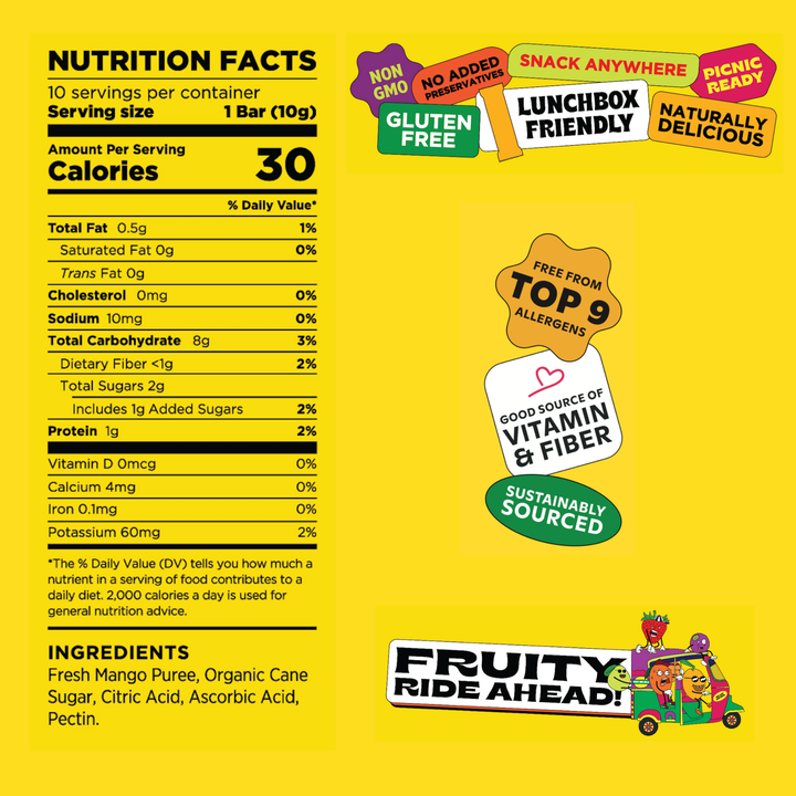 MMM Mango - Natural Fruit Snacks - Dried Fruit Bars Bulk