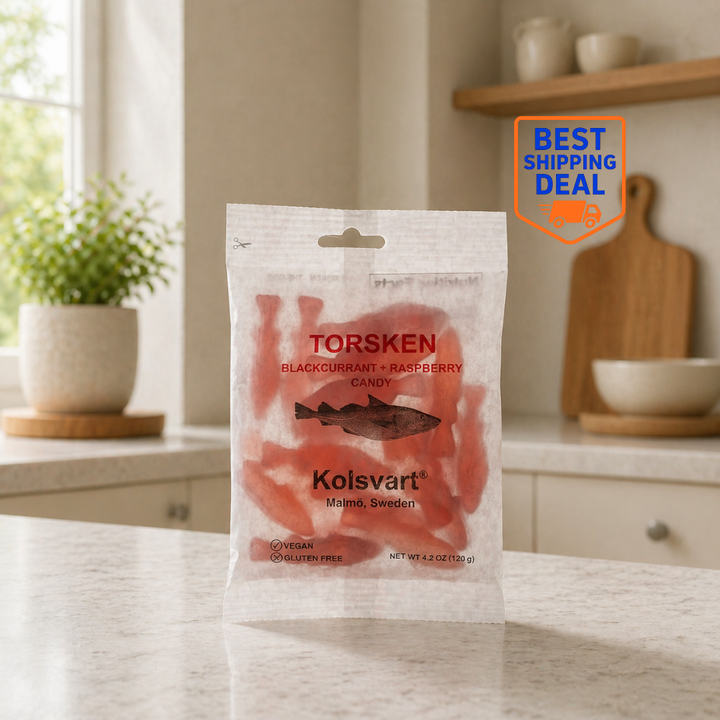 Kolsvart Torsken Blackcurrant Raspberry Swedish Candy Fish