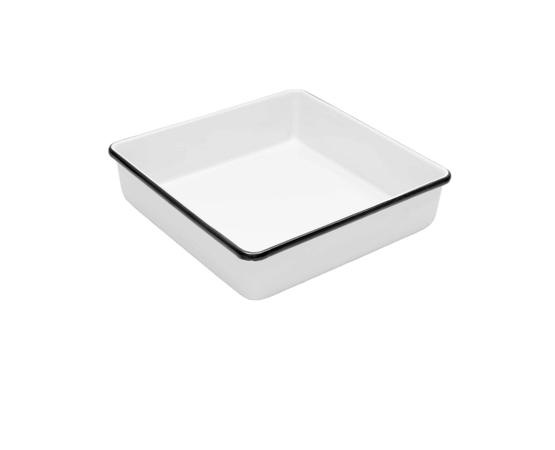 Vintage Enamelware Square Brownie Pan: Blue Rim