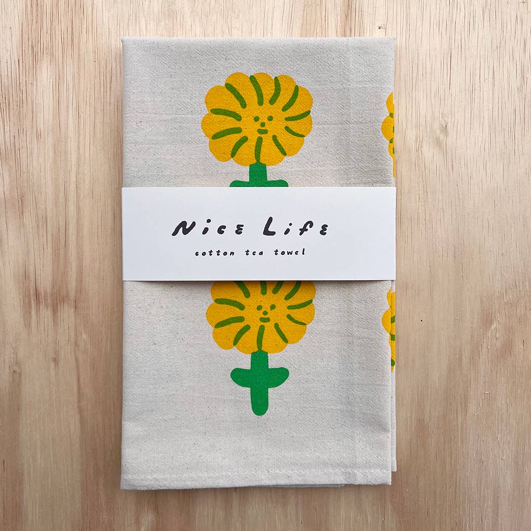 Happy flower tea towel