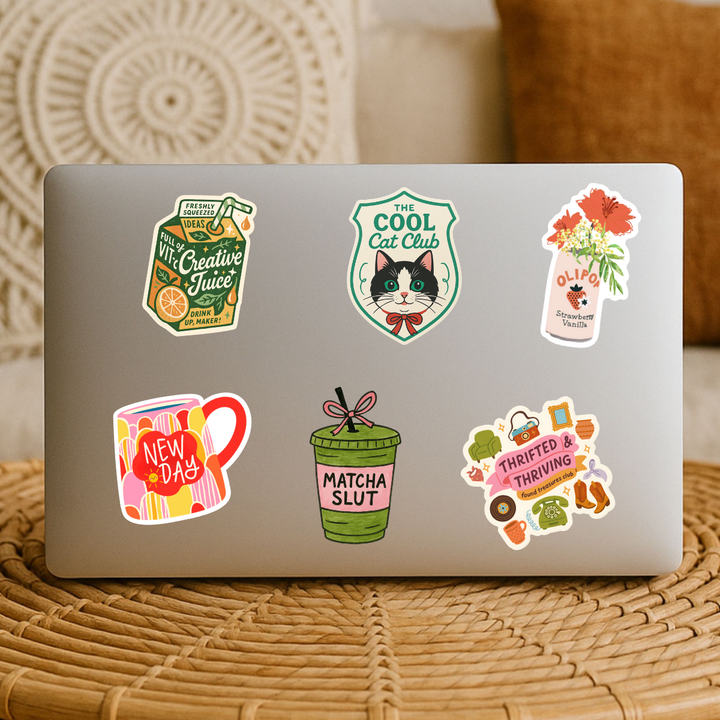 Thrifted & Thriving Sticker – Retro Vinyl for Vintage Lovers
