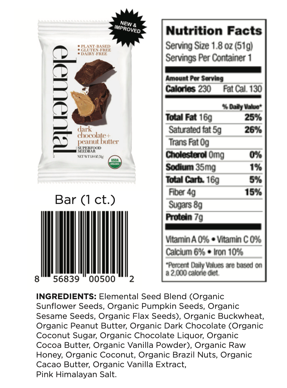 Elemental Superfood Bars | Dark Chocolate + Peanut Butter